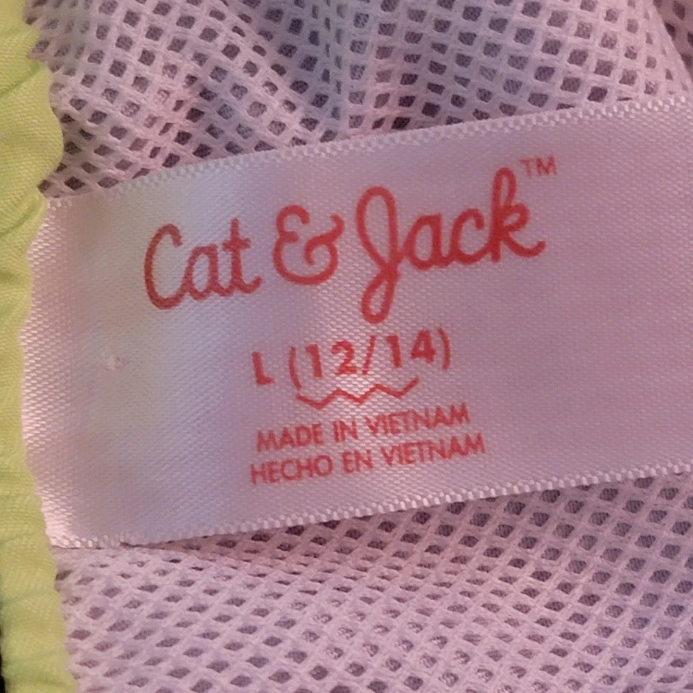 Cat & Jack boys dinosaur swim trunks gray green blue board shorts L 12-14